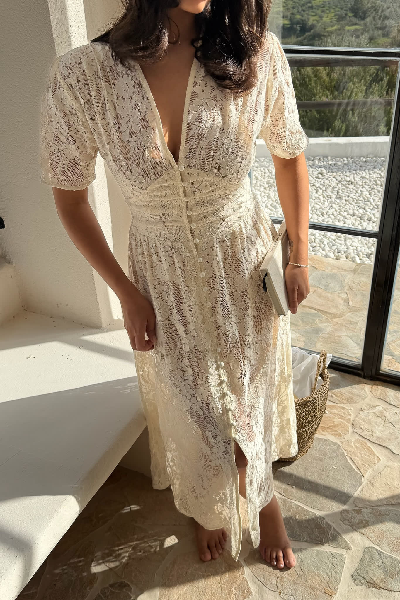 Adelia Long Dress Off White Lace
