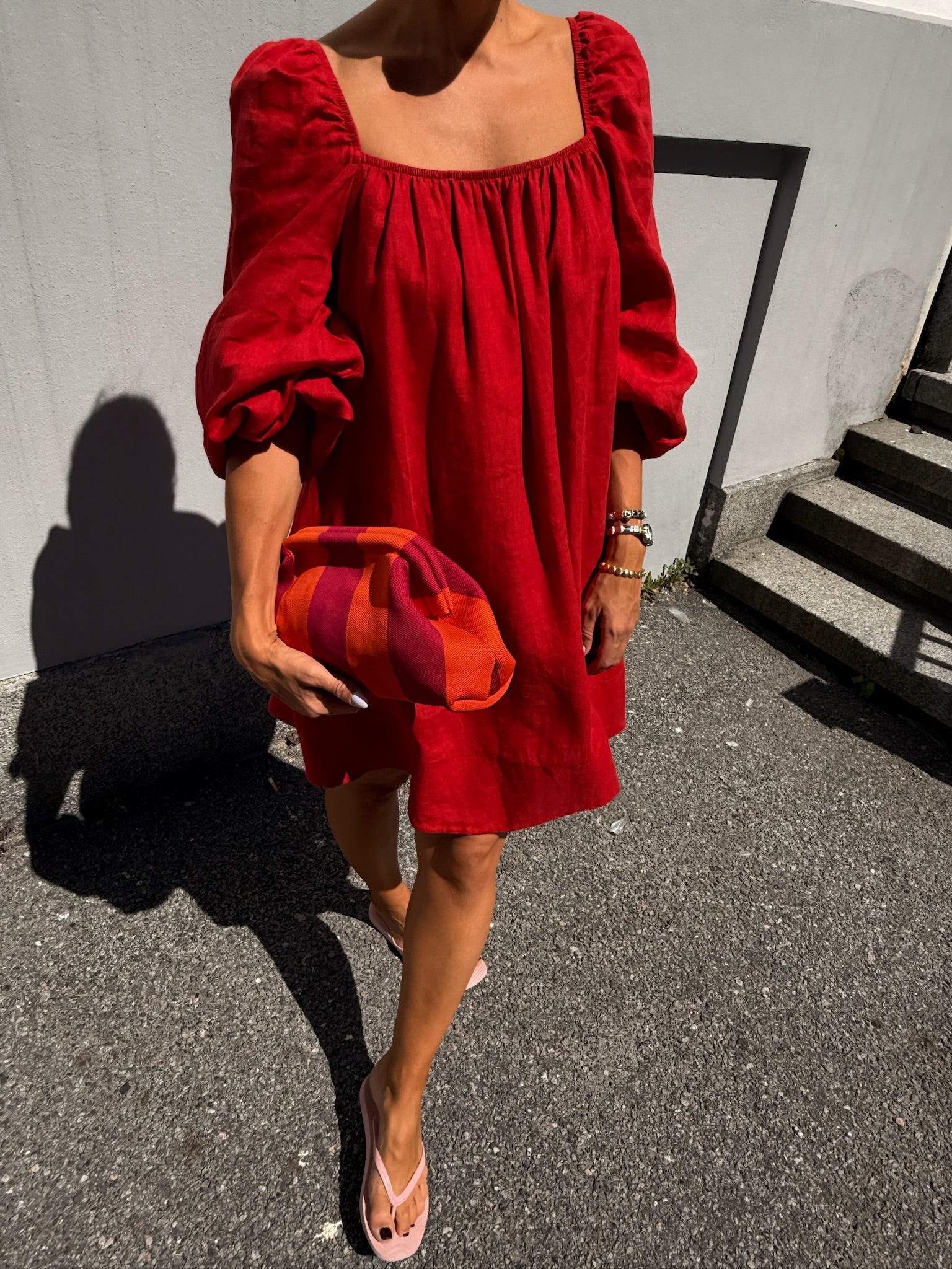 Alma Linen Dress Red