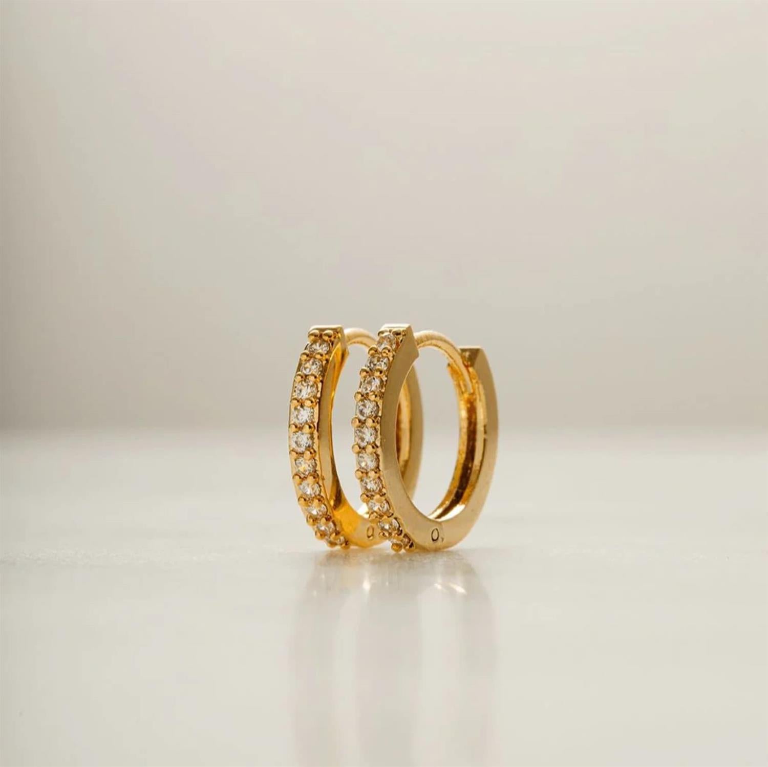 Mini Pave Huggie Hoop Earring Gold