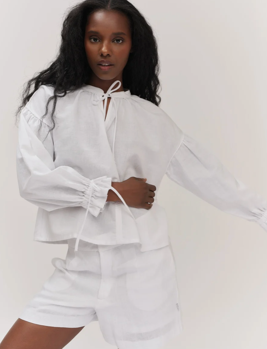 Freya Solid Linen Shorts White