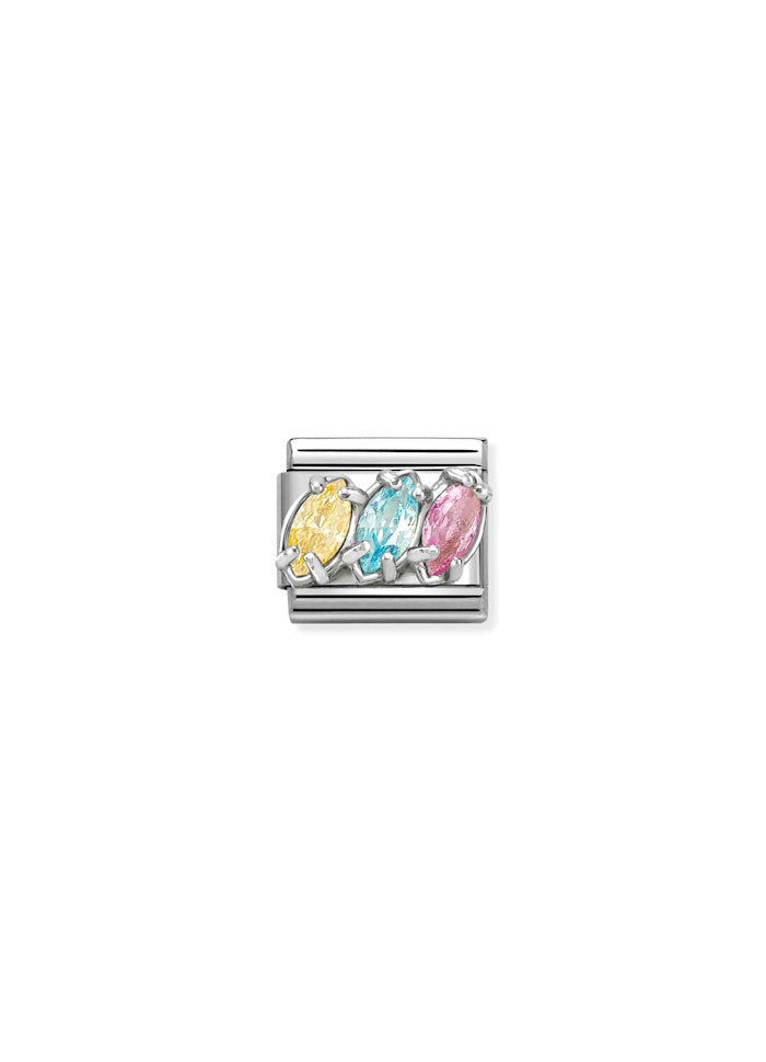 Yellow Blue Pink Triology Stones Silver