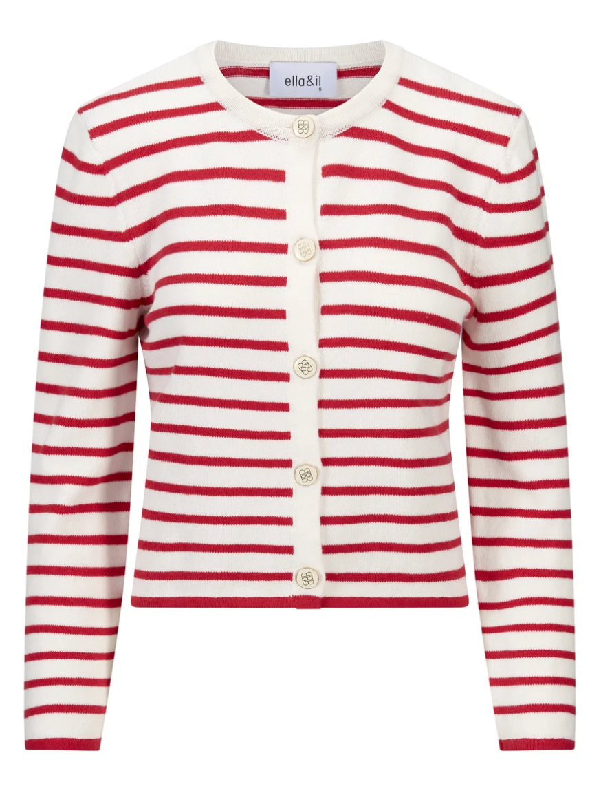 Lisa Cotton Cardigan White Red