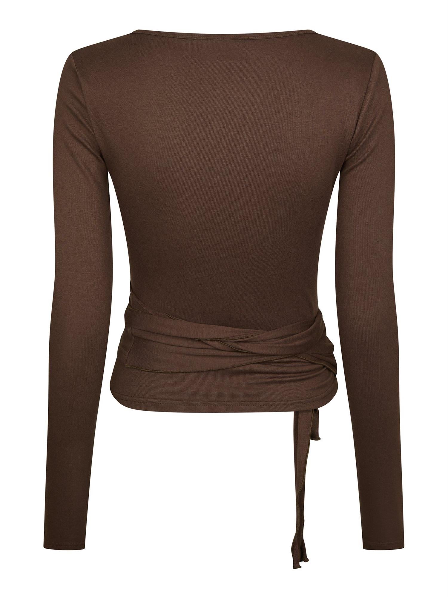 Nia Jersey Wrap Blouse Chocolate Brown