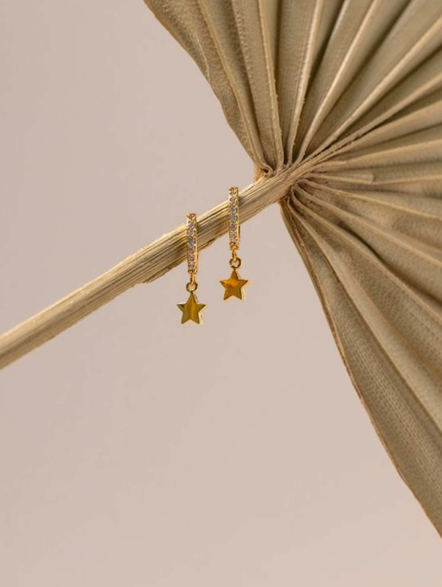 Pave Mini Micro Star Drop Hoop Gold
