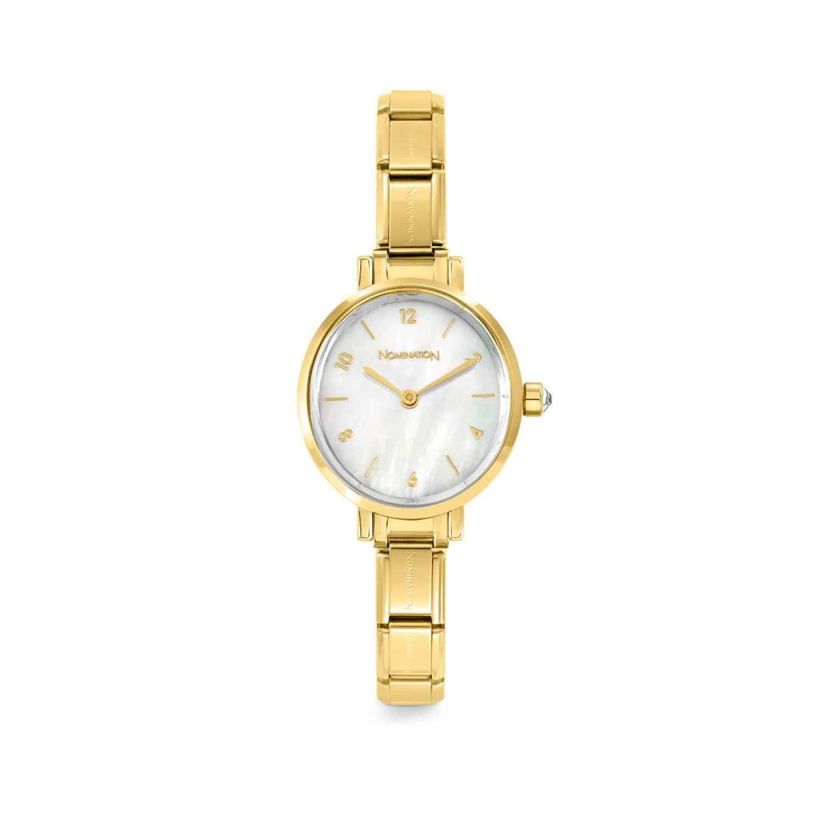 Paris Watch Gold With Oval Steel Strap With Mother Of Pearl
