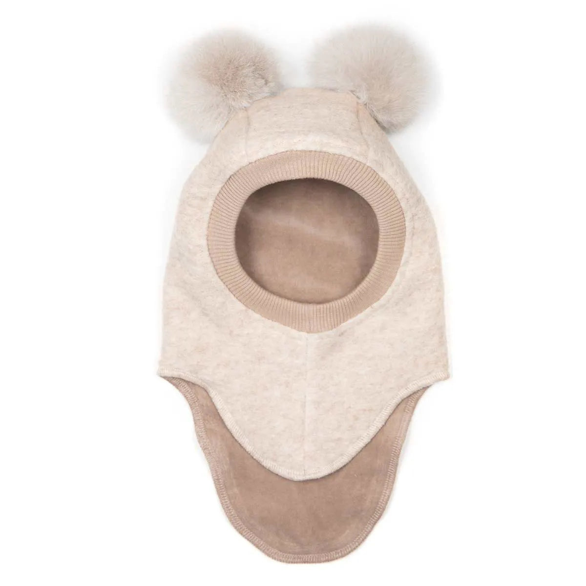 Balaclava Ears Wool Alpaca Pompoms Sand Melange
