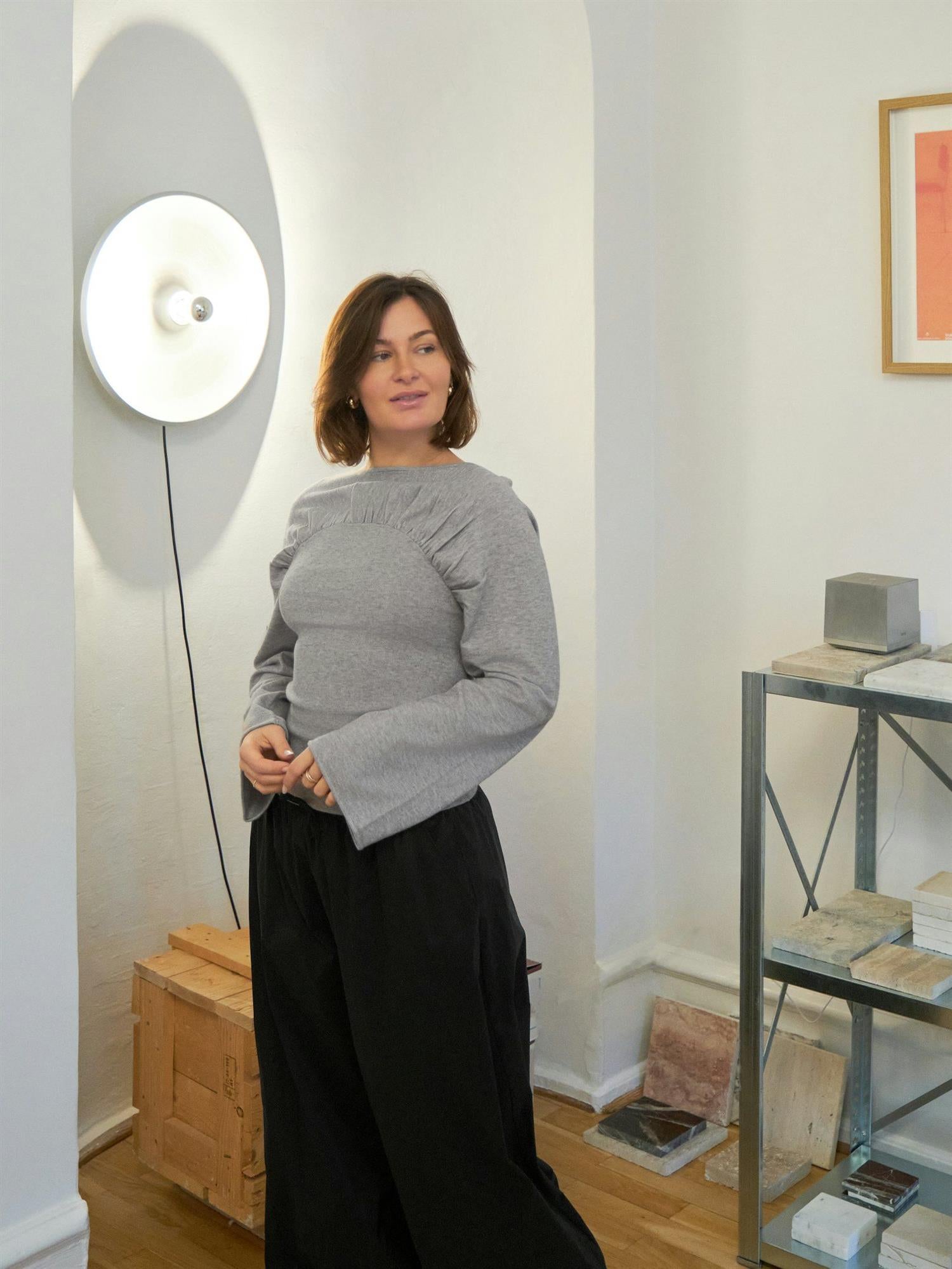 Kaiba Knit Blouse Light Grey Melange