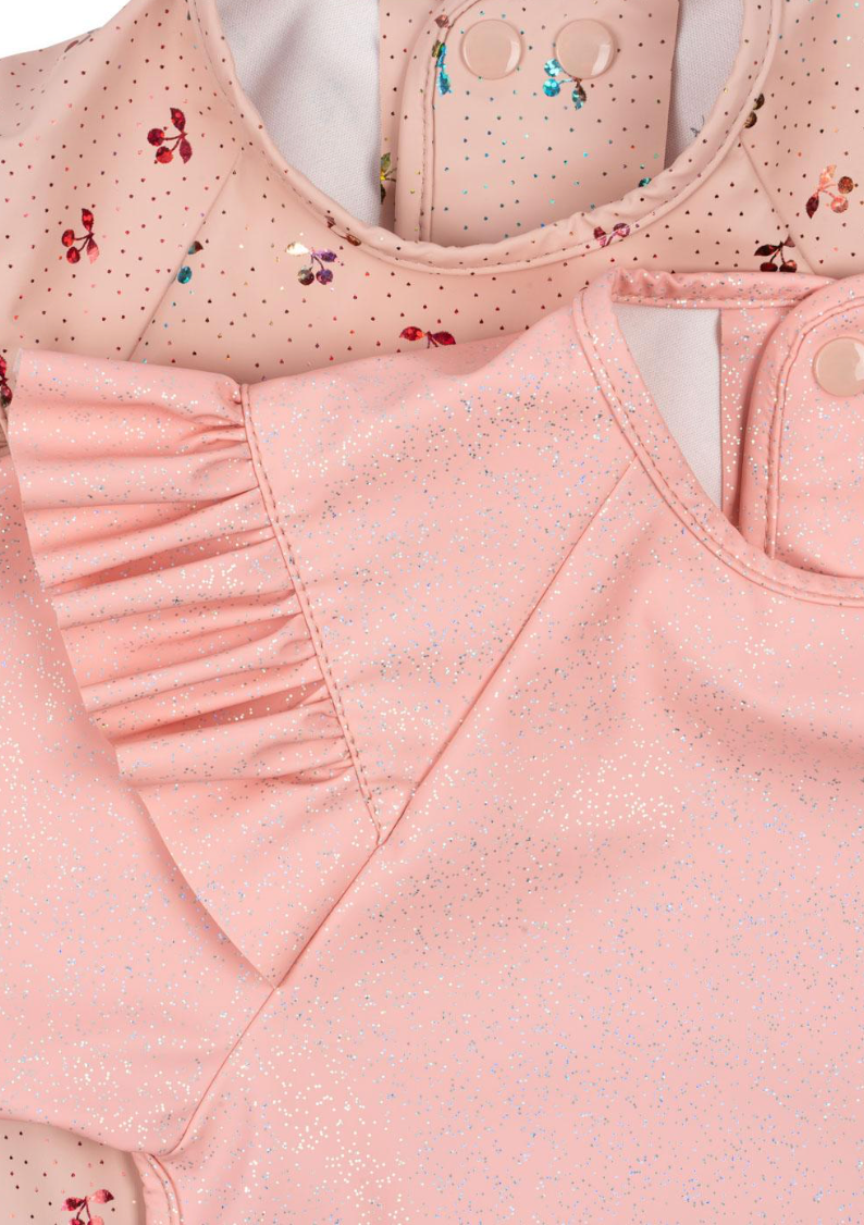2 Pack Dinner Bib With Sleeves And Frill Cherry Sparkle