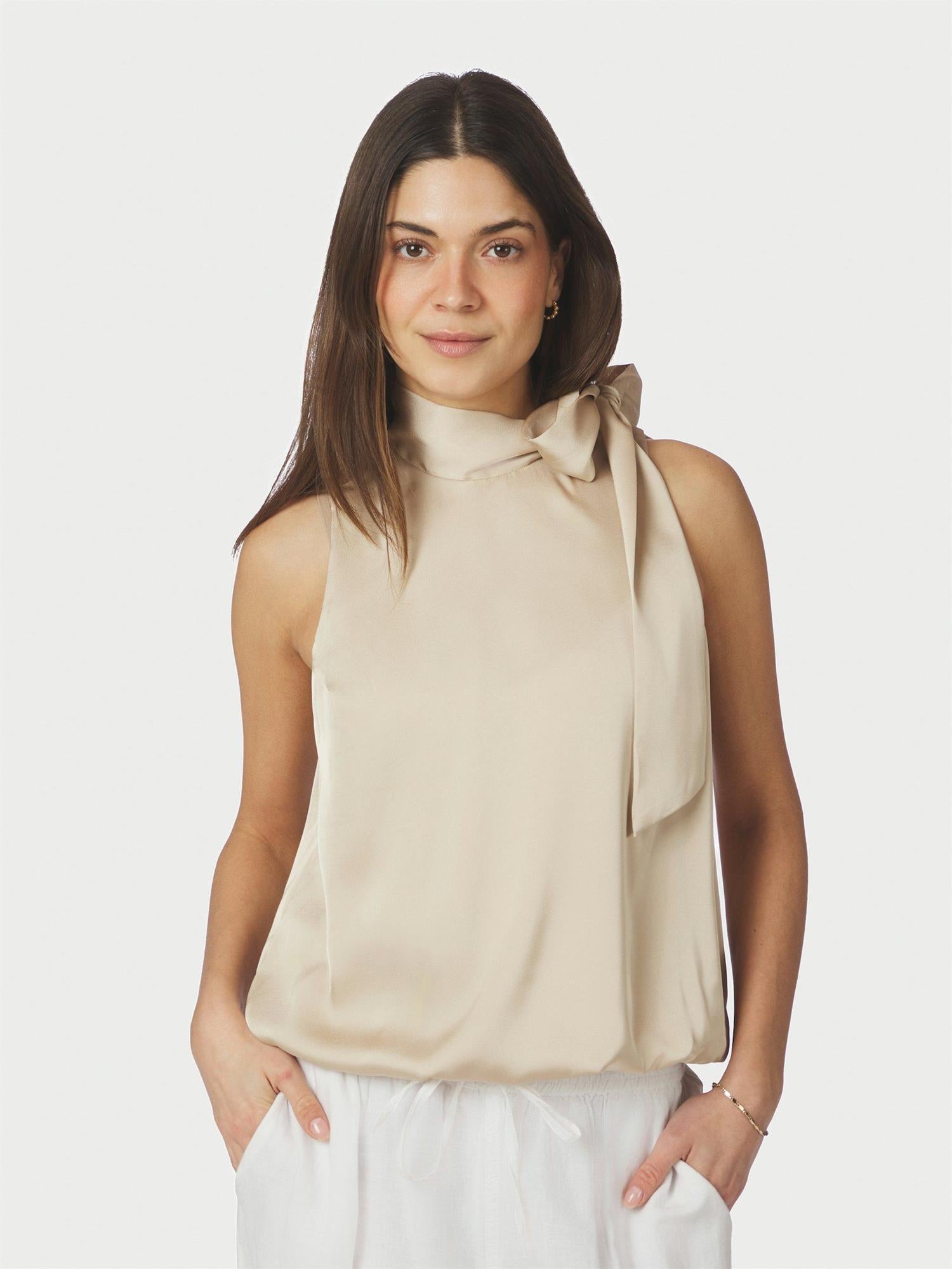 Veda Drapy Satin Top Dark Sand