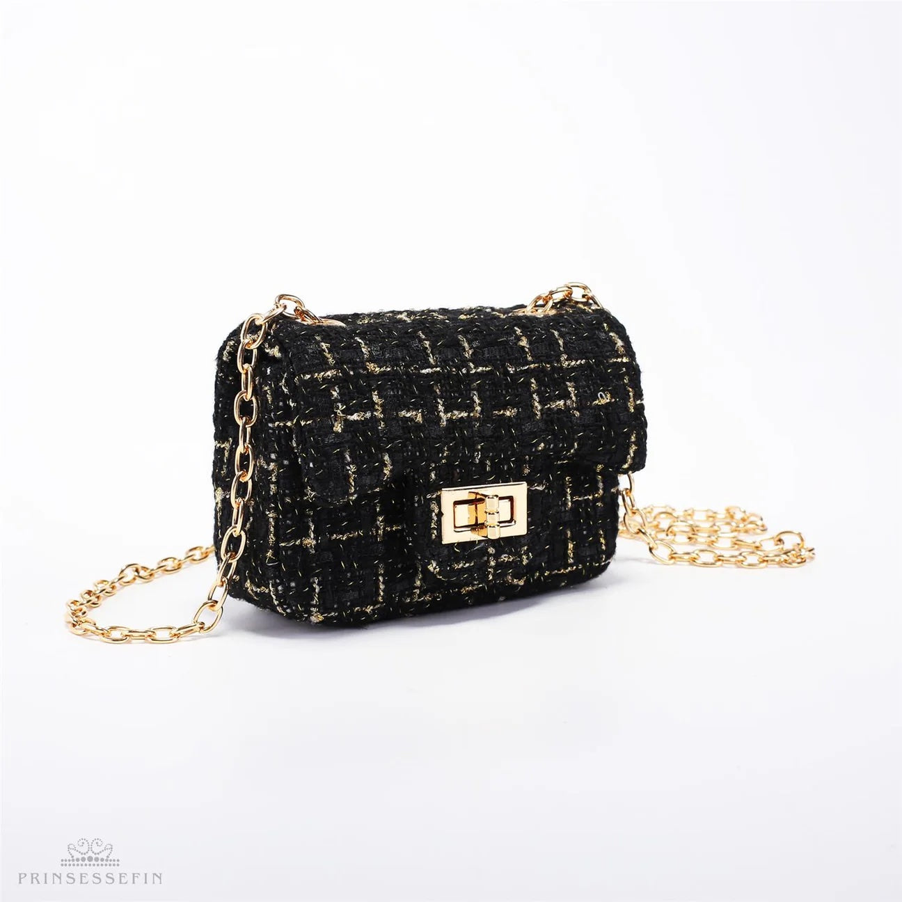 Isadora Tweed Handbag Black/Gold - Small