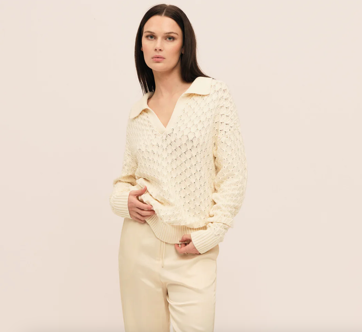 Pearl Polo Sweater Winter White