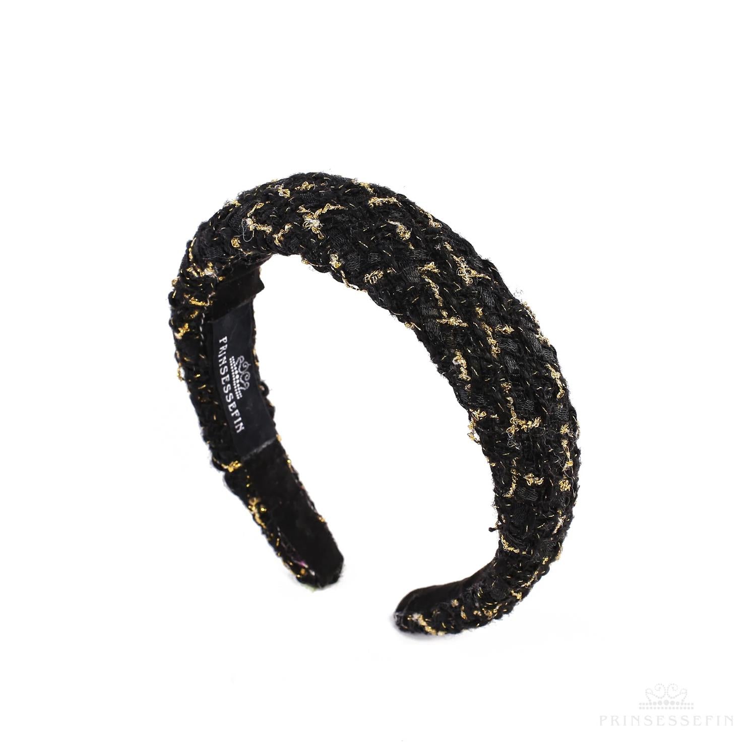 Helena Hårbøyle Tweed Alice Band Black/Gold