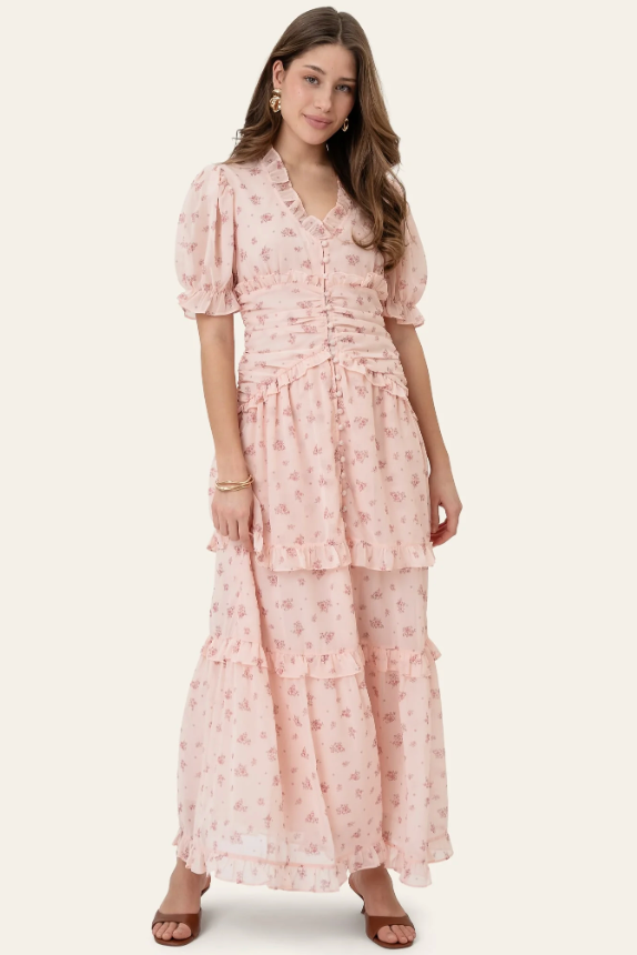 Arielic Long Dress Pink Flower Print
