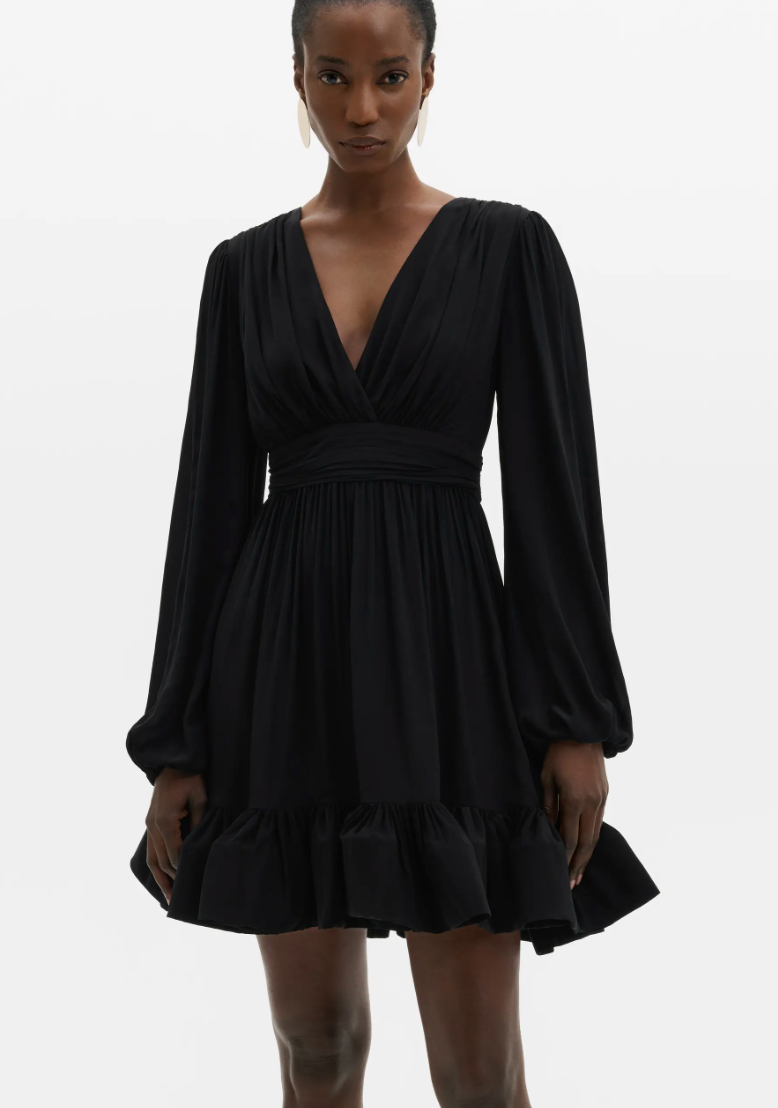 Jadie V-Neck Ruffled Mini Dress Black