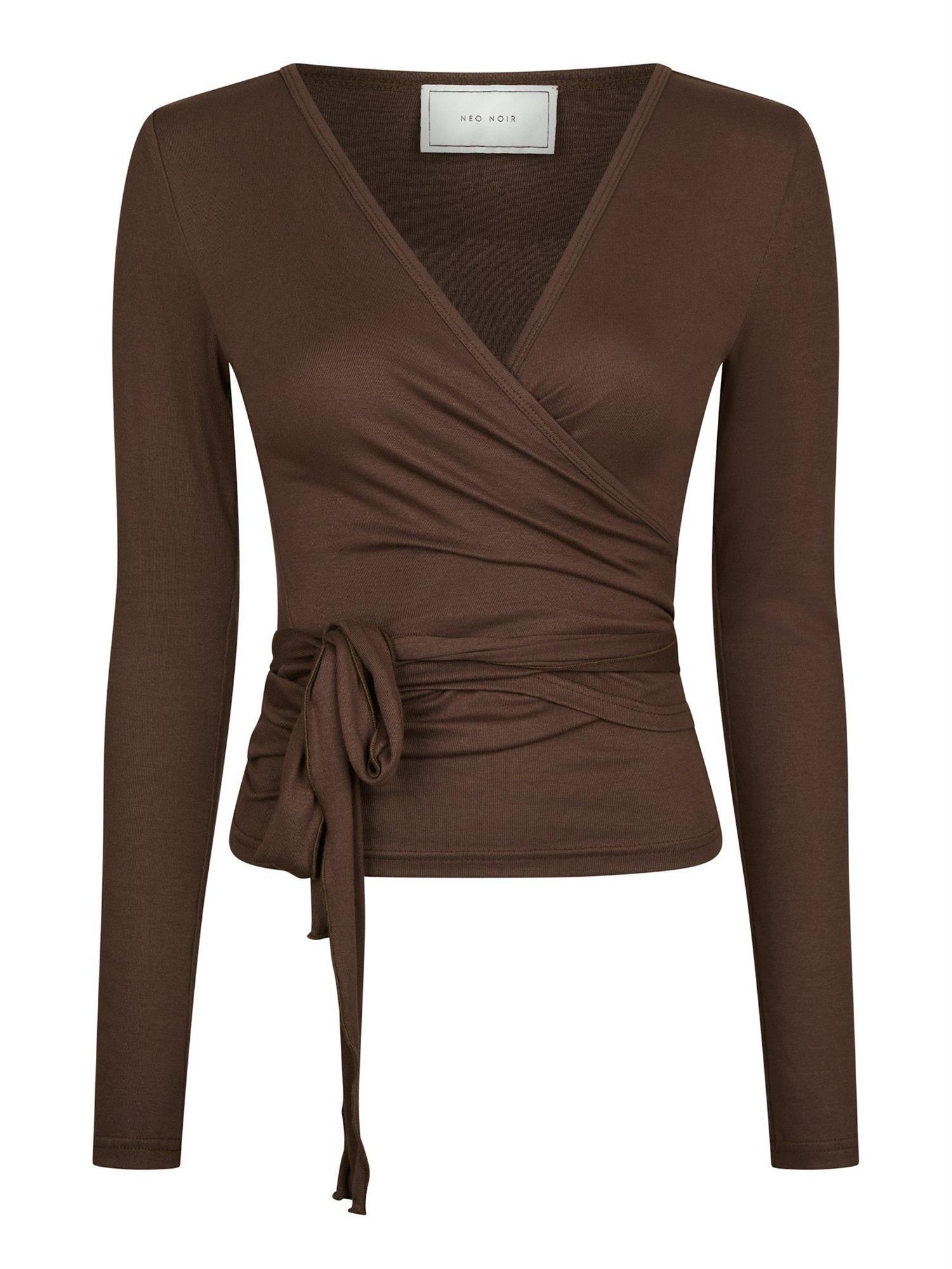 Nia Jersey Wrap Blouse Chocolate Brown