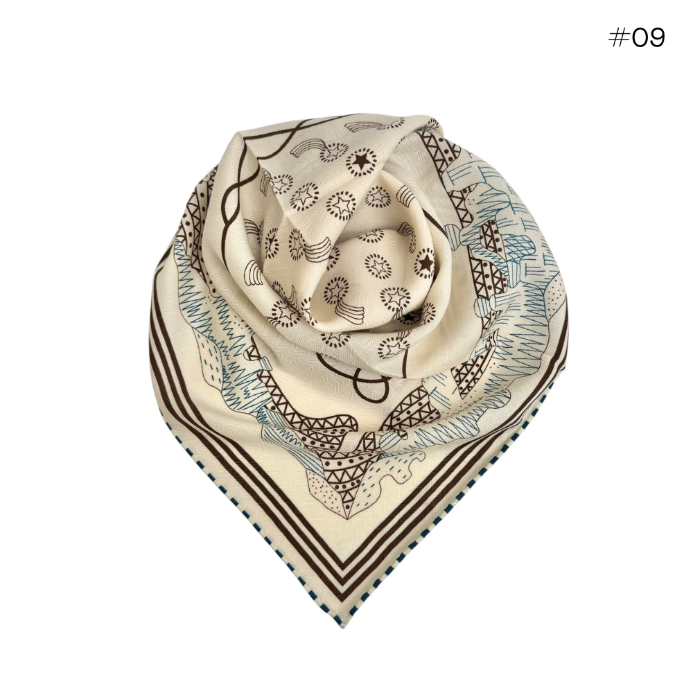 Skjerf Ull/Silke Håndsydde Kanter Brunblå #09