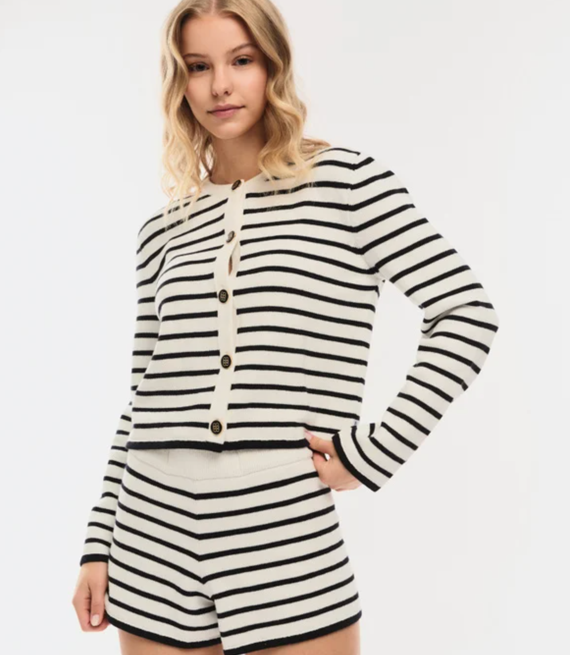 Mari Cotton Shorts White Navy Stripes
