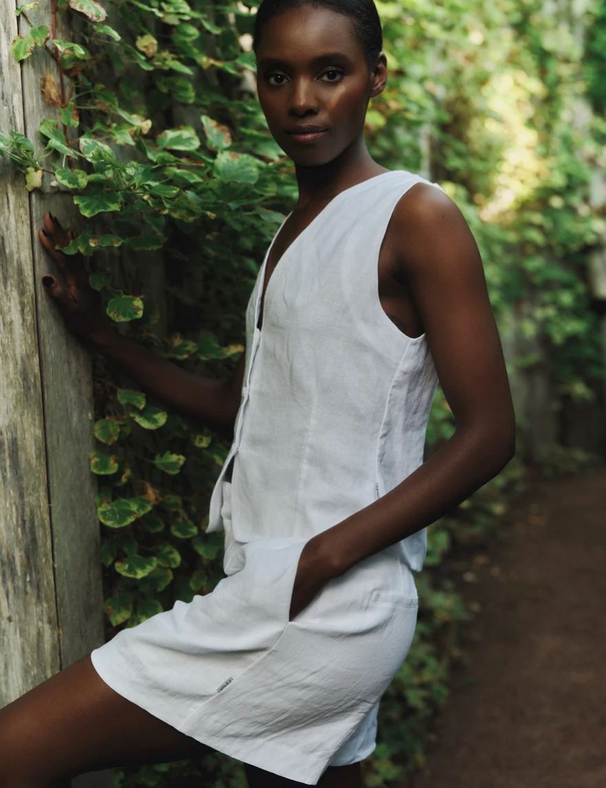Freya Solid Linen Shorts White