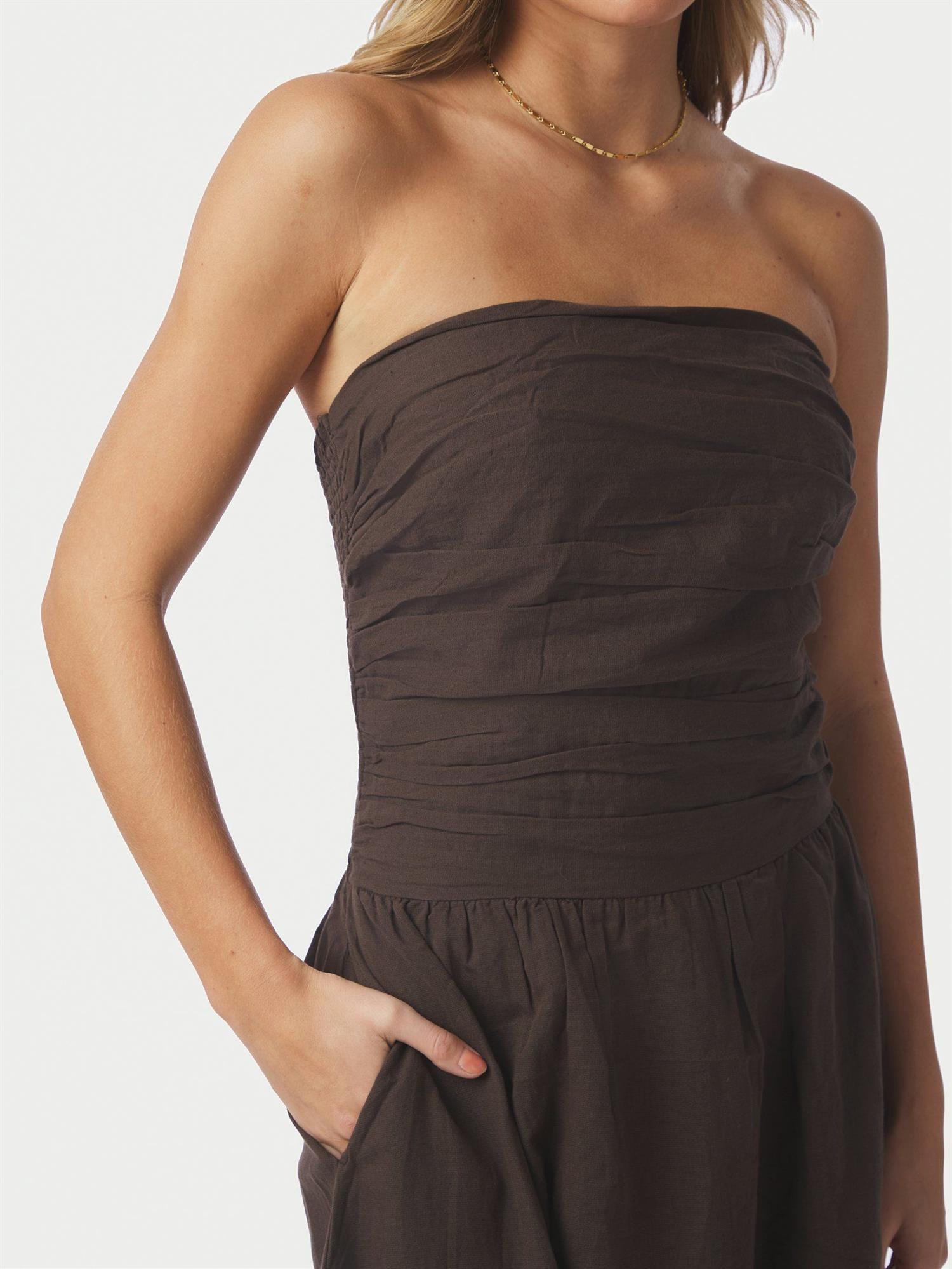 Kima Linen Dress Dark Brown