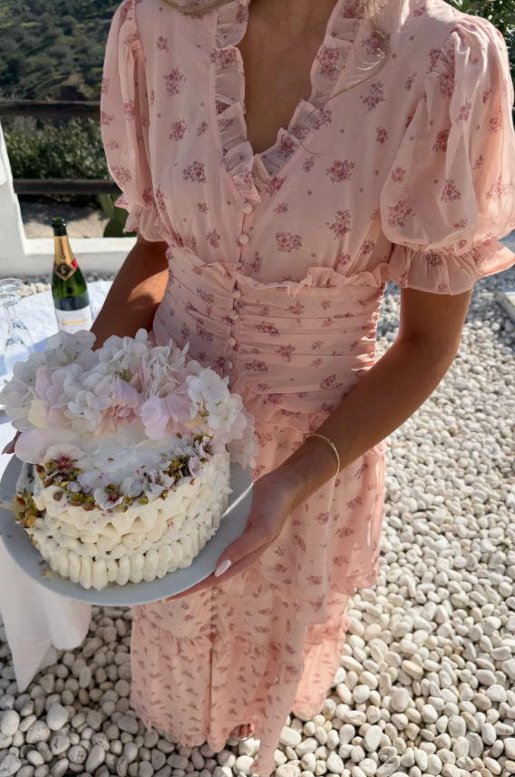 Arielic Long Dress Pink Flower Print