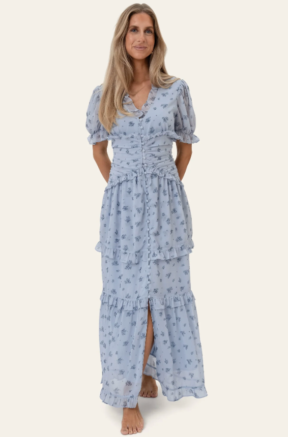 Arielic Long Dress Blue Flower Print