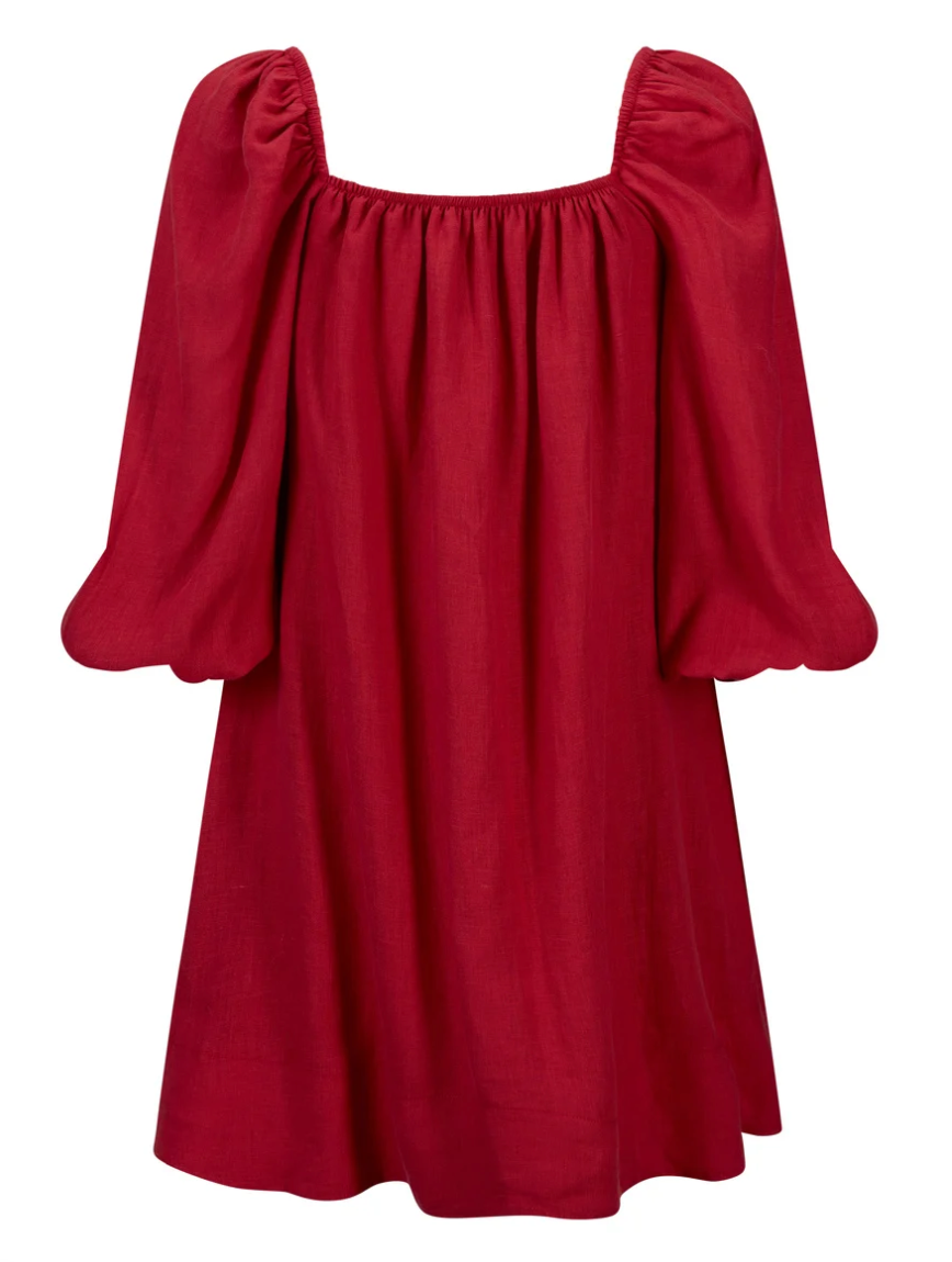 Alma Linen Dress Red
