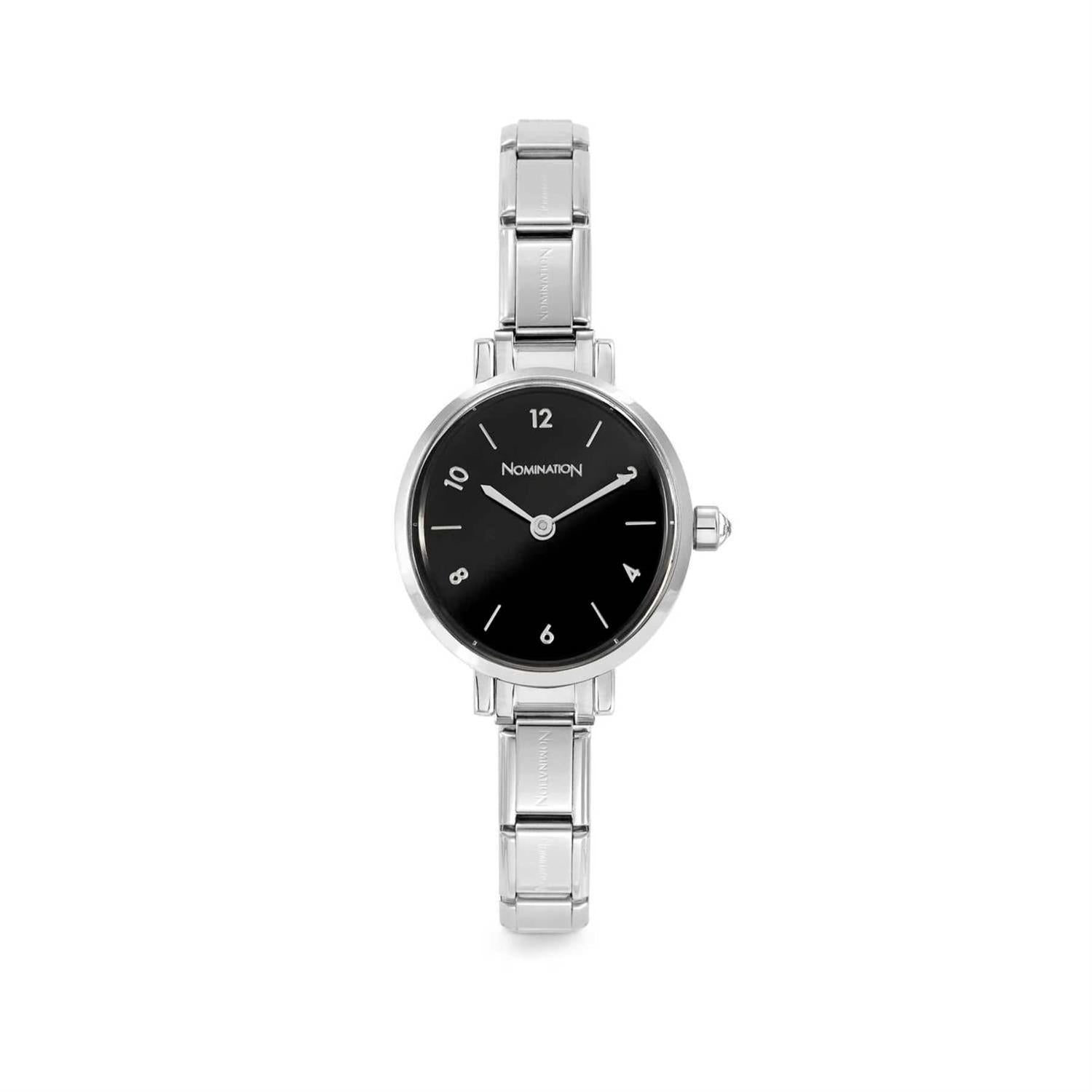 Paris Watch Steel Strap Oval With CZ Black