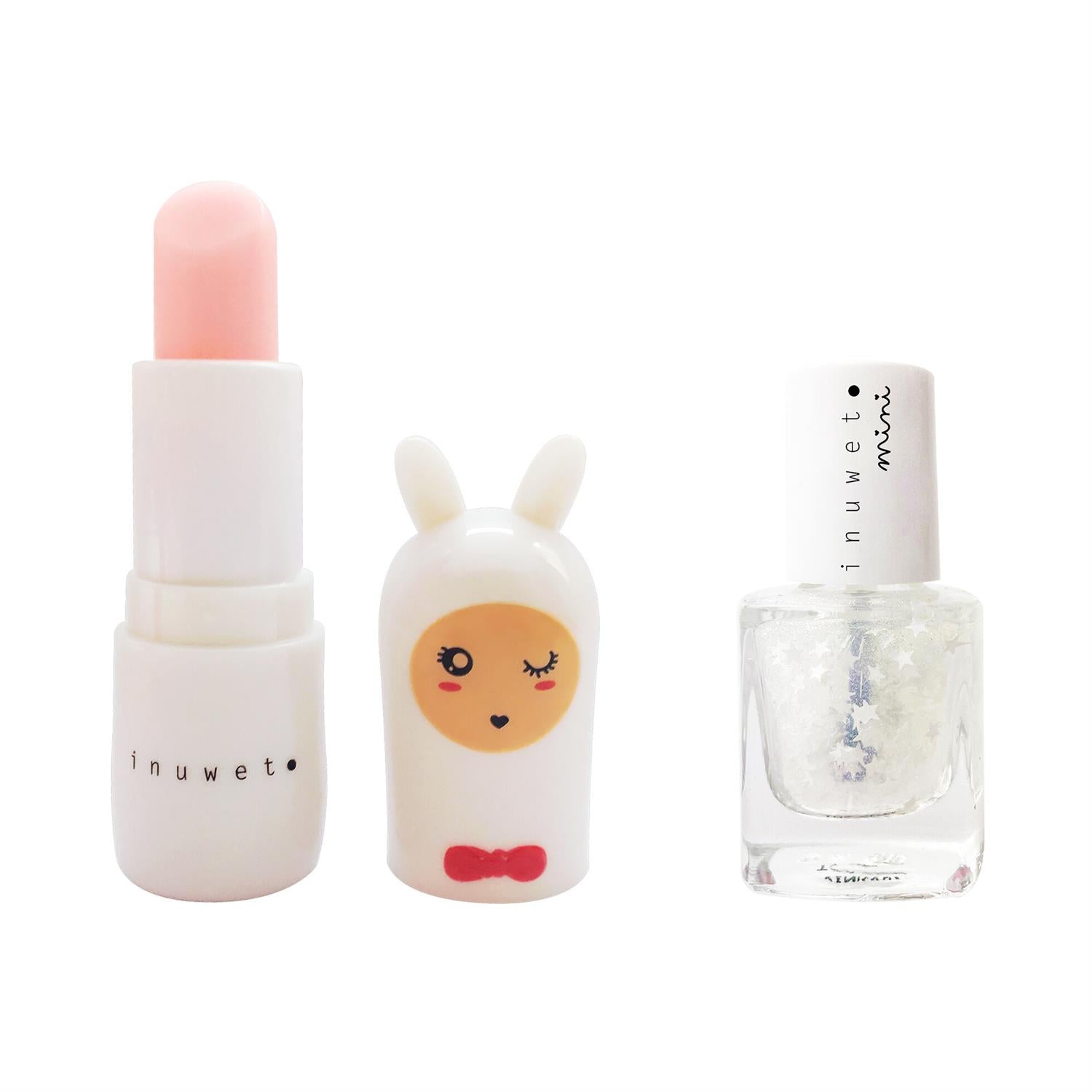 Duo Kids White - Cotton Candy Lip Balm + Top Coat Stars Nailpolish