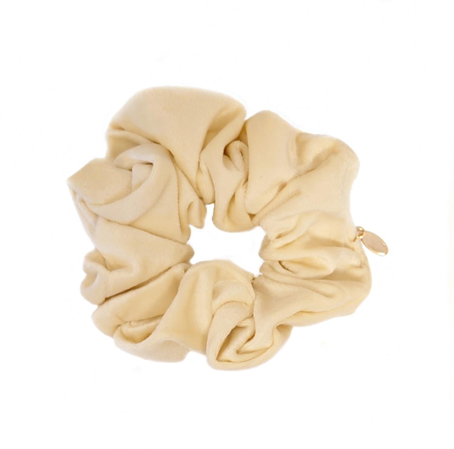 Hårstrikk Scrunchies Velur Stor Cream