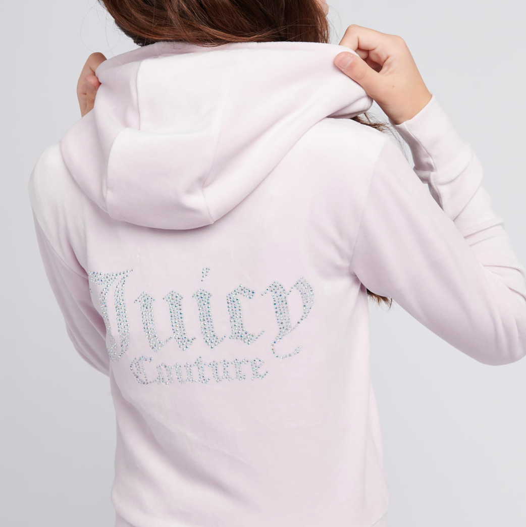 Diamante Velour Zip Tru Hoodie Lavender Fog