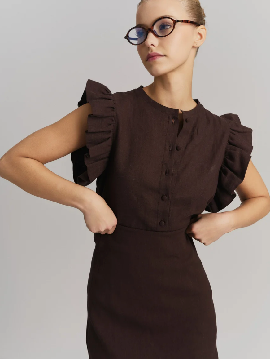 Pauline Linen Shirt Dark Brown