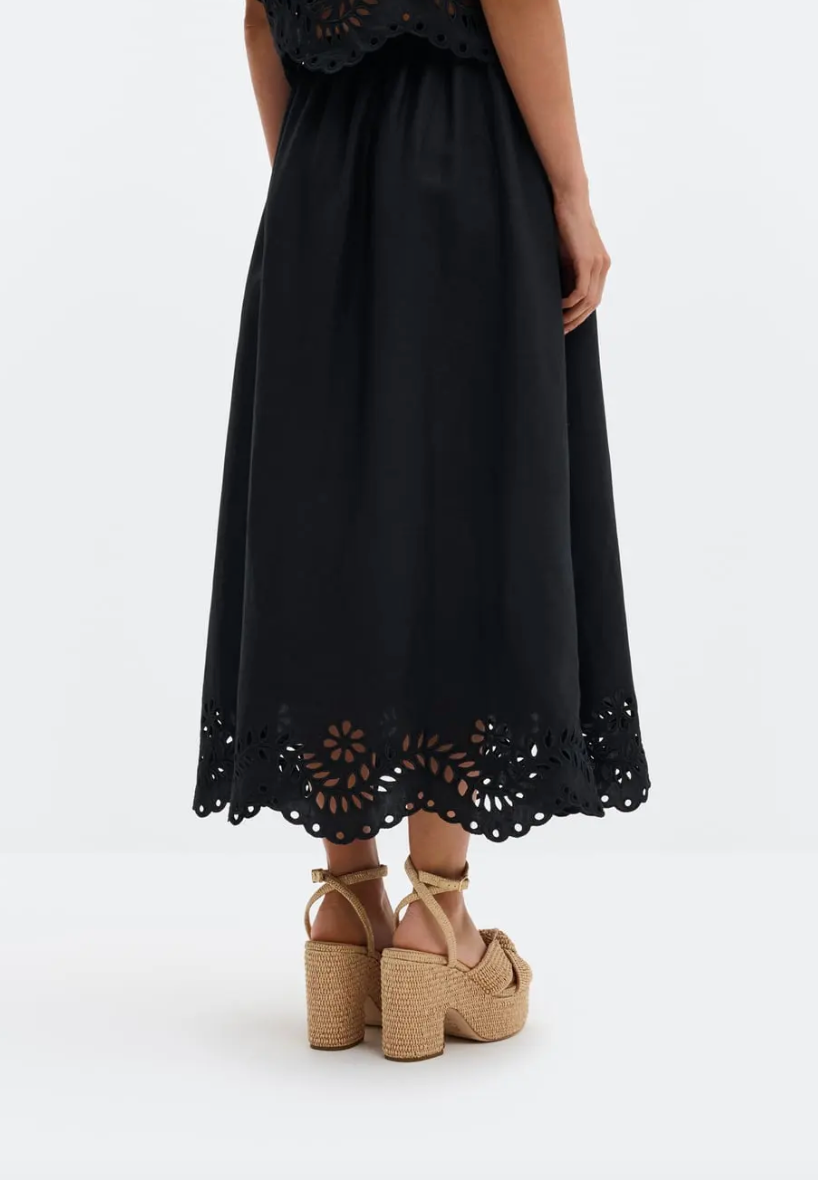 Chara Broderie Anglais Maxi Skirt Black