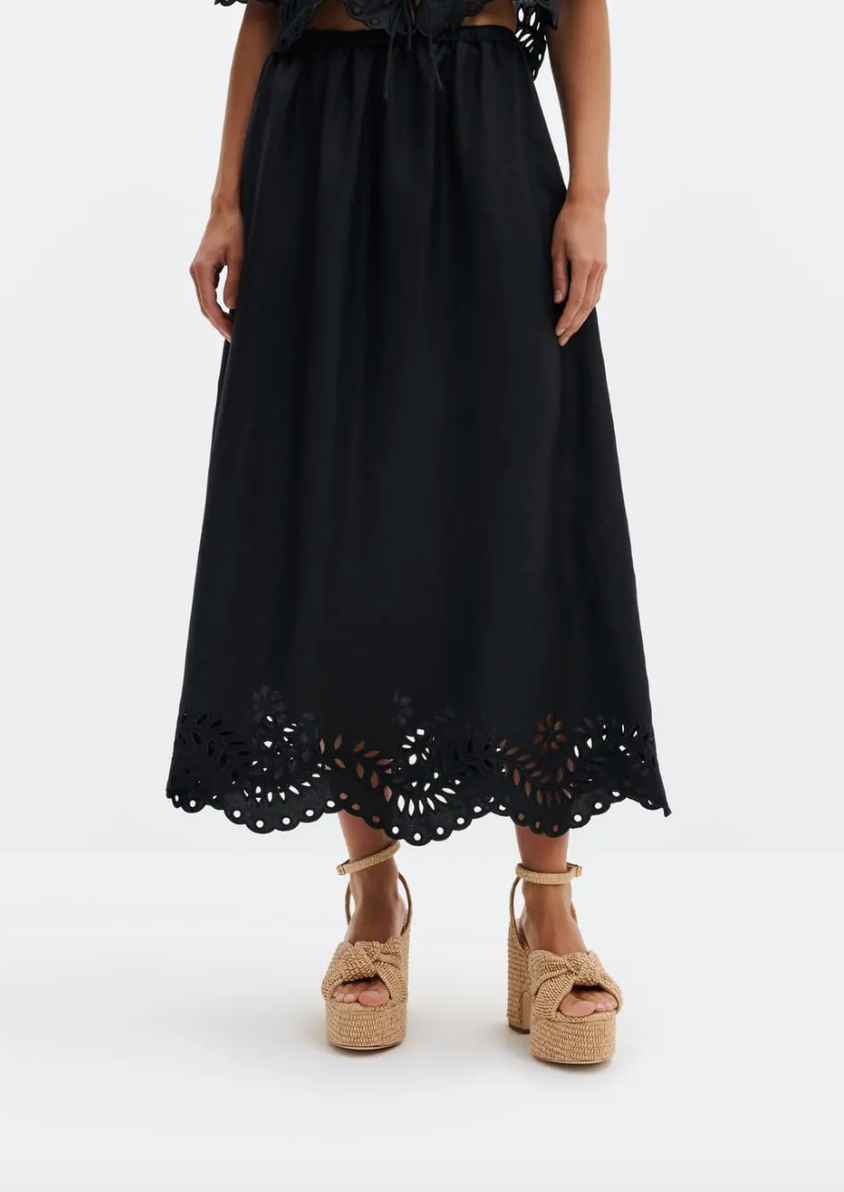 Chara Broderie Anglais Maxi Skirt Black