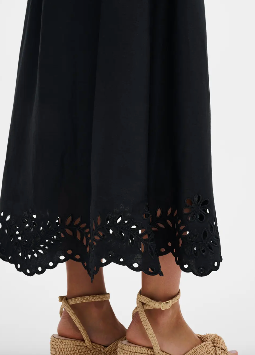 Chara Broderie Anglais Maxi Skirt Black