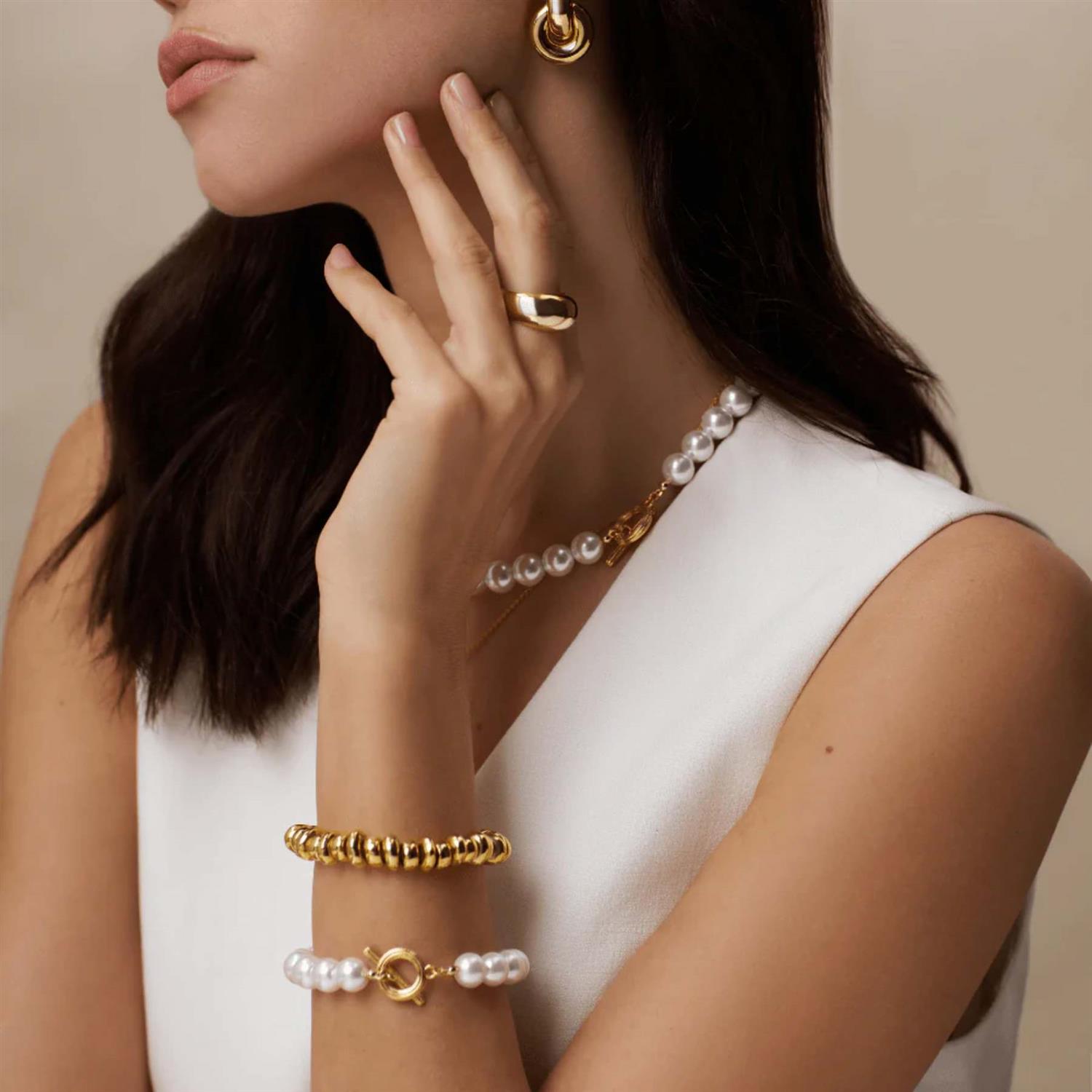 Polished Metal Nugget Stretch Bracalet