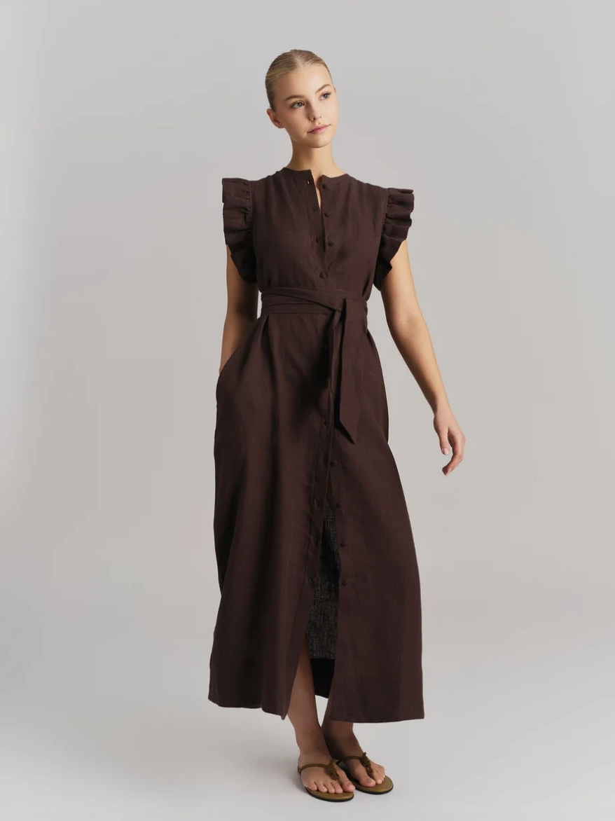 Pam Linen Dress Dark Brown