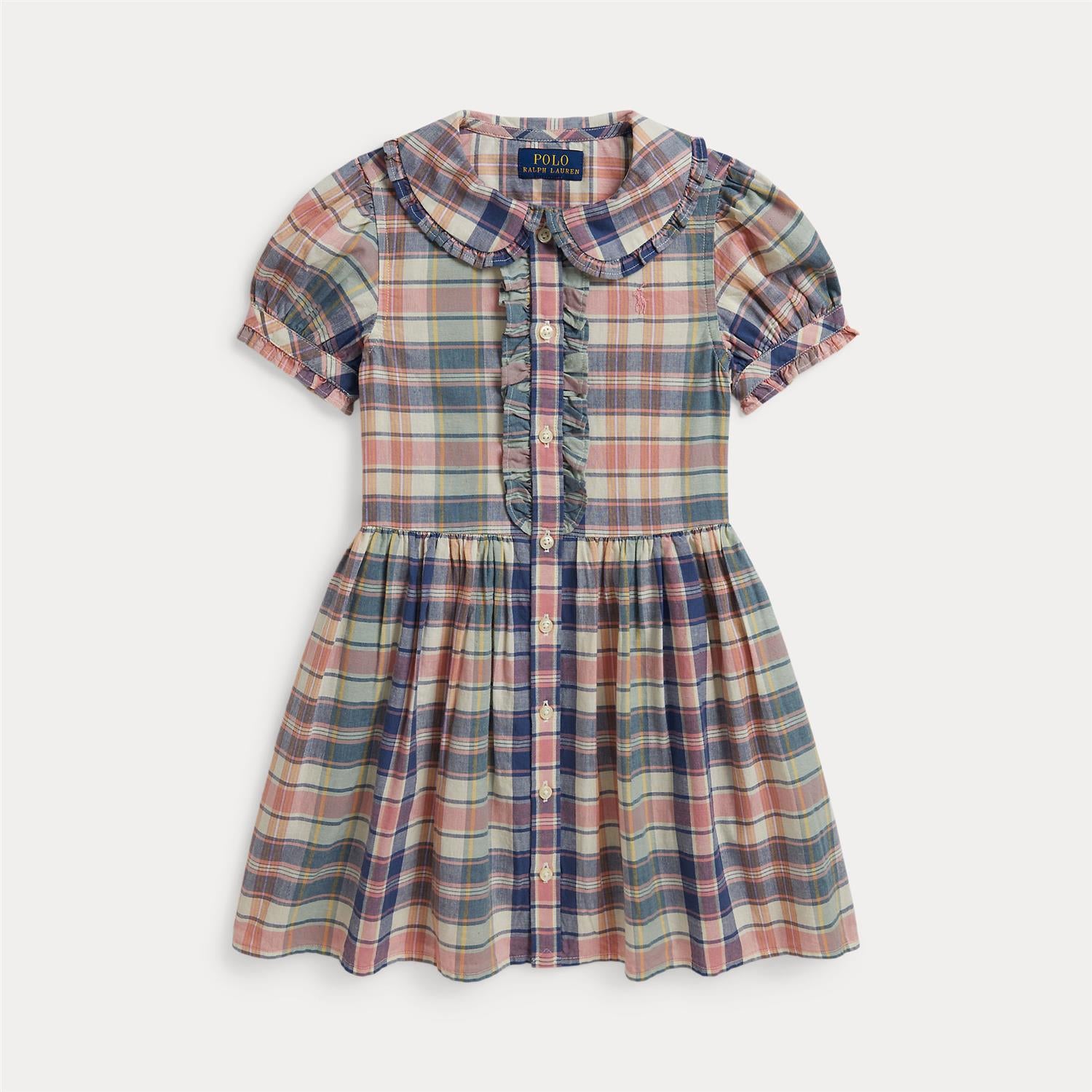 Plaid Cotton Shirtdress Earth Blue-Pink Multi