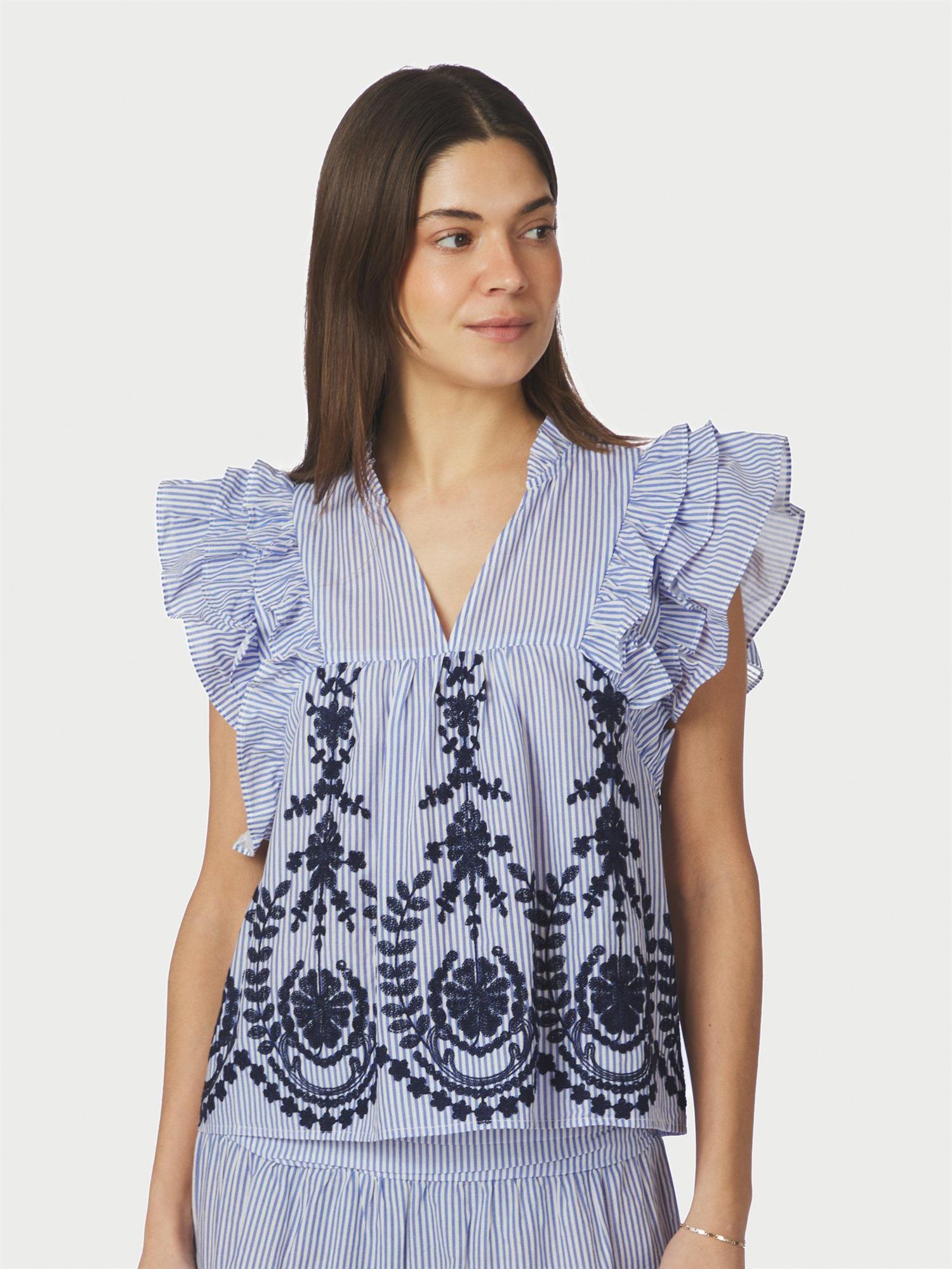 Jayla Stripe Embroidery Top Blue