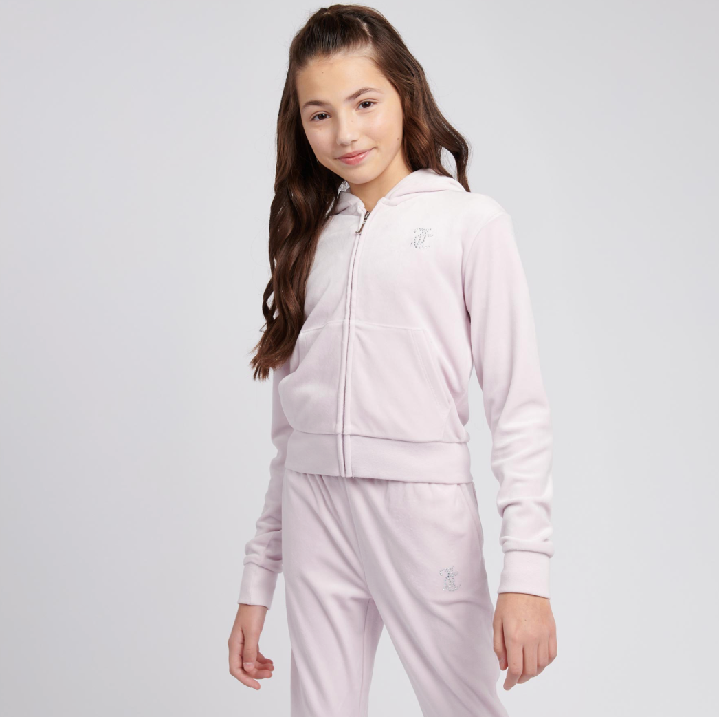 Diamante Velour Zip Tru Hoodie Lavender Fog