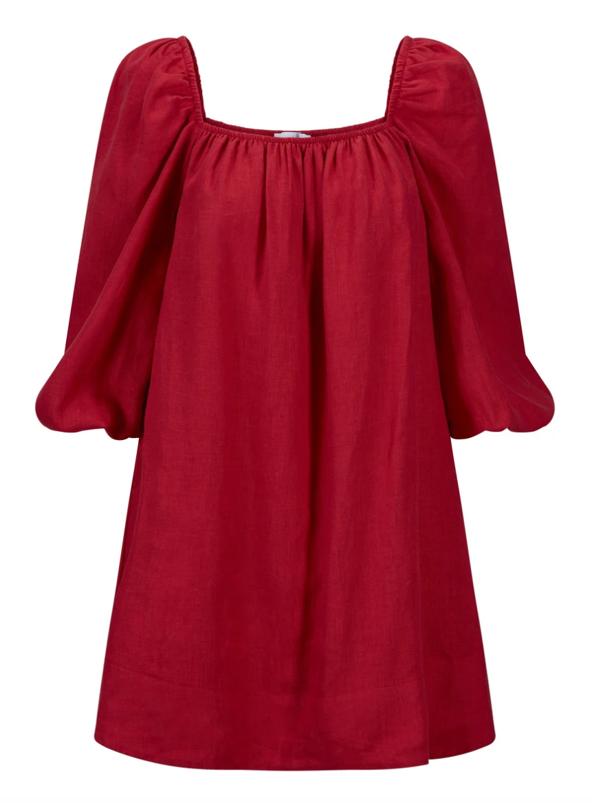 Alma Linen Dress Red