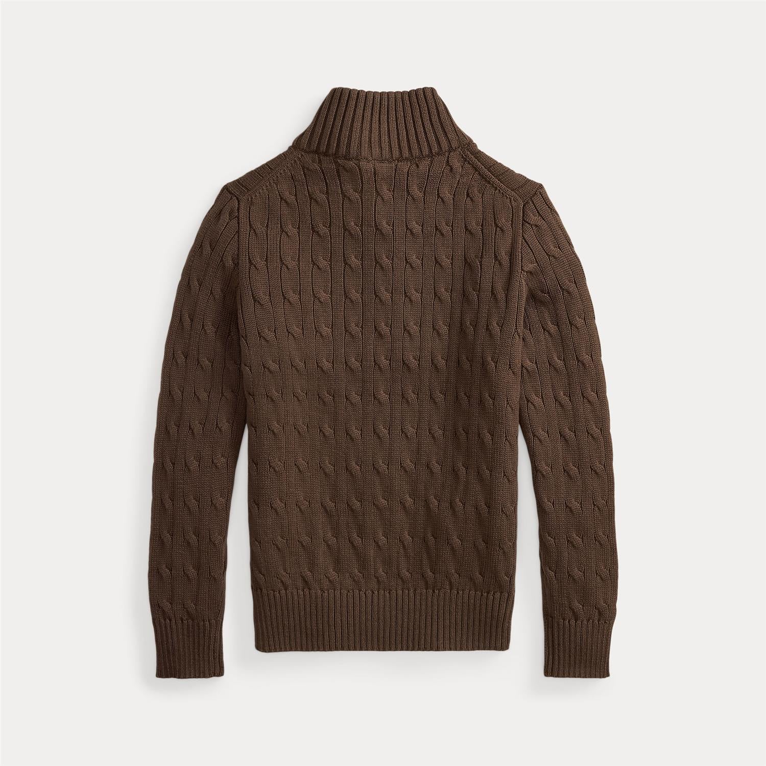 Cable-Knit Cotton Quarter-Zip Sweater Nutmeg Brown