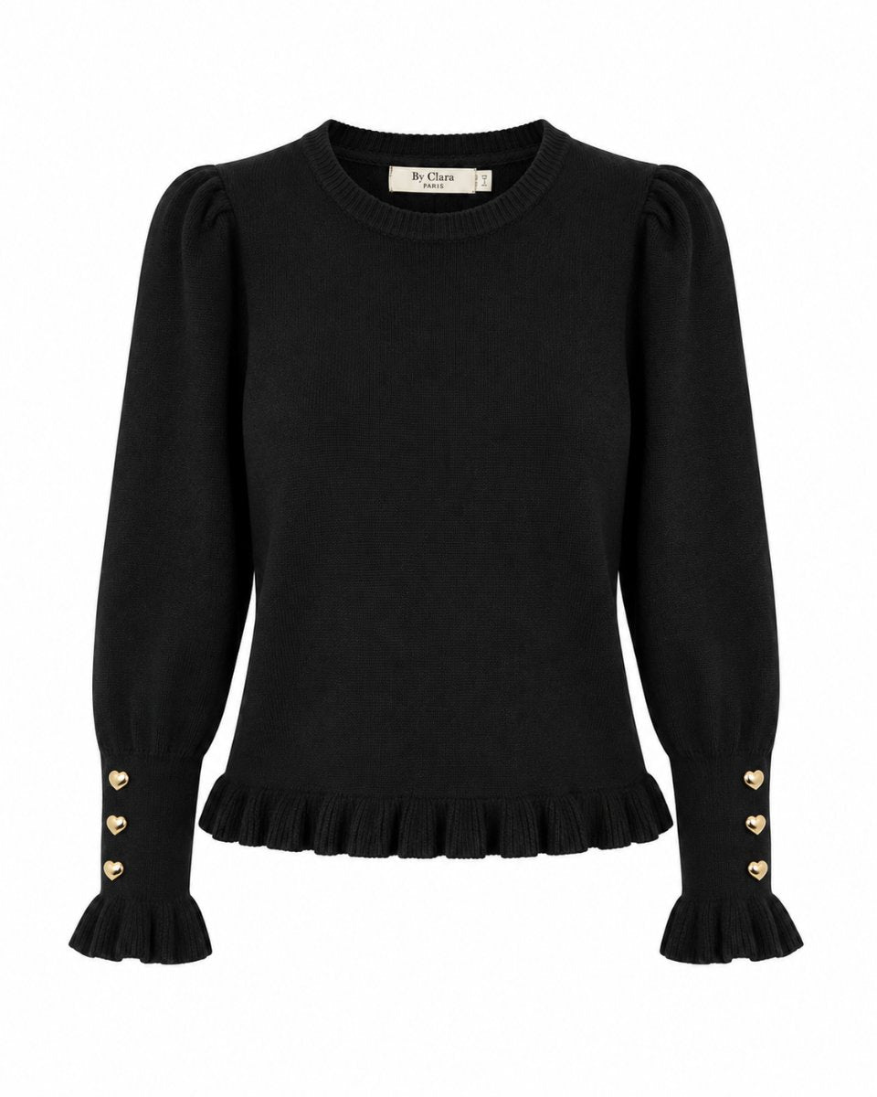 Heart Button Sweater Black