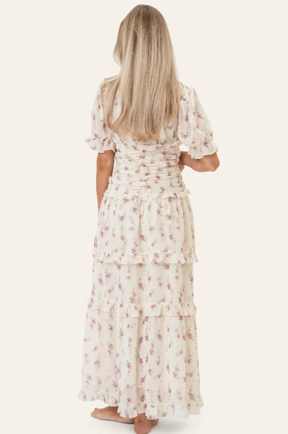 Ariel Long Dress Off White Vintage Rose