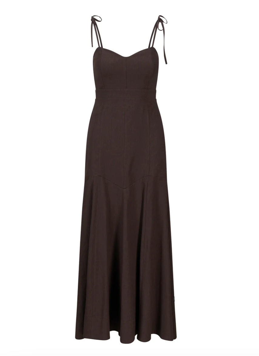 Tessa Linen Dress Dark Brown