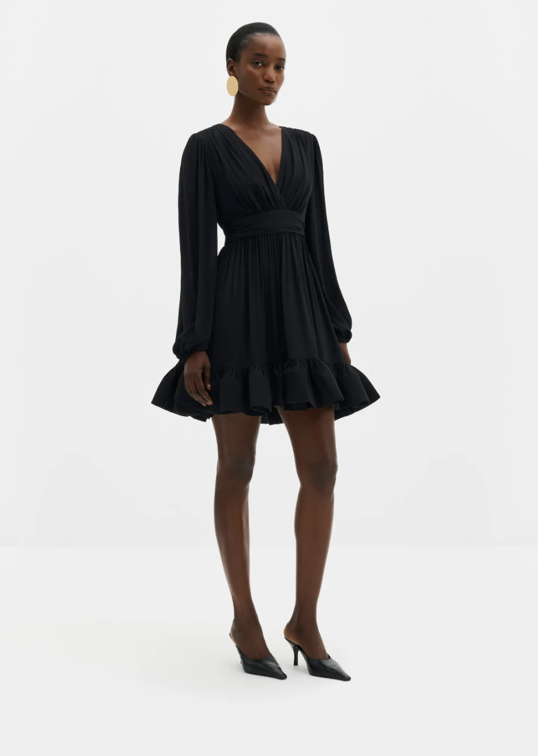 Jadie V-Neck Ruffled Mini Dress Black
