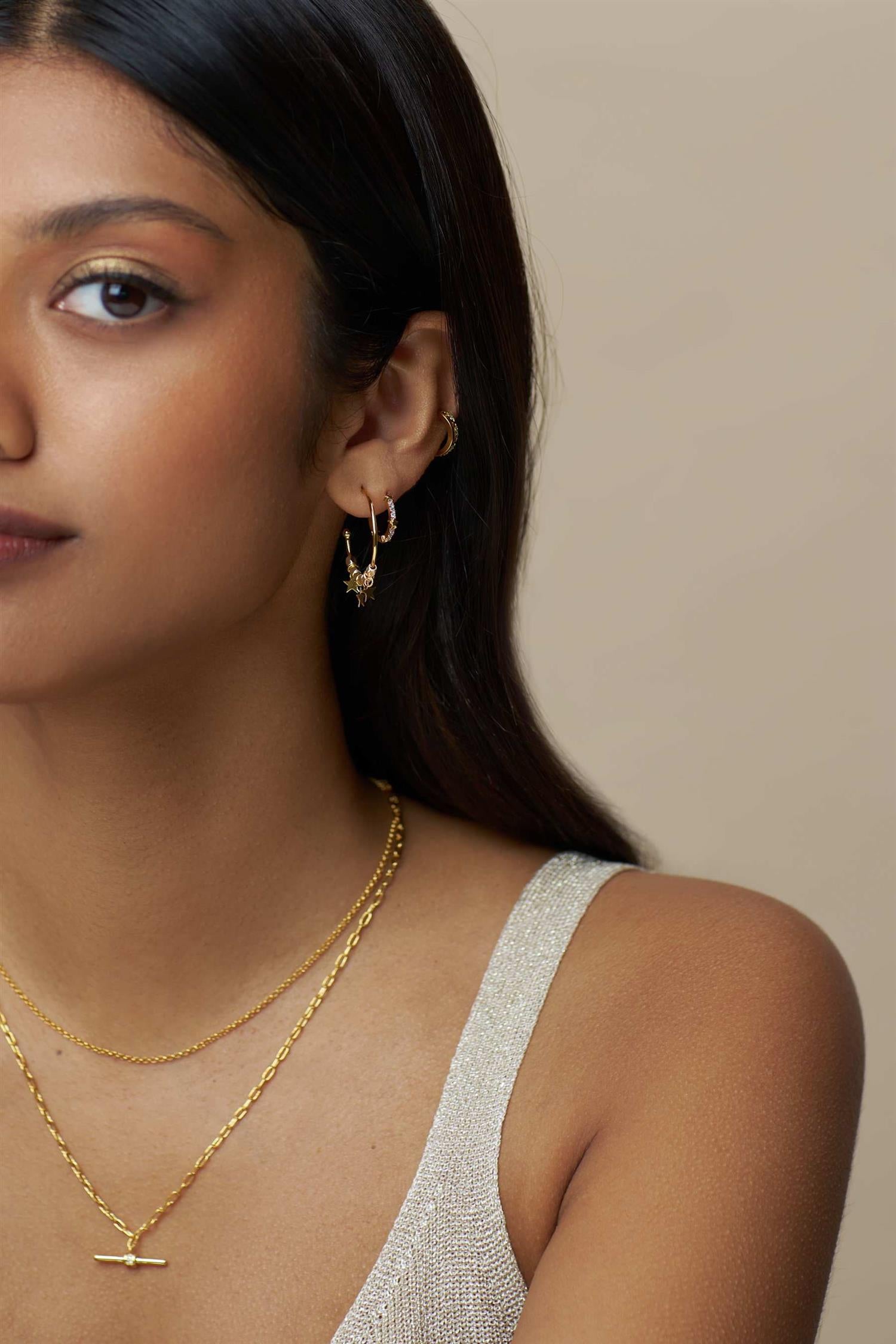 Mixed Plate Bead & Star Hoop Earrings Gold