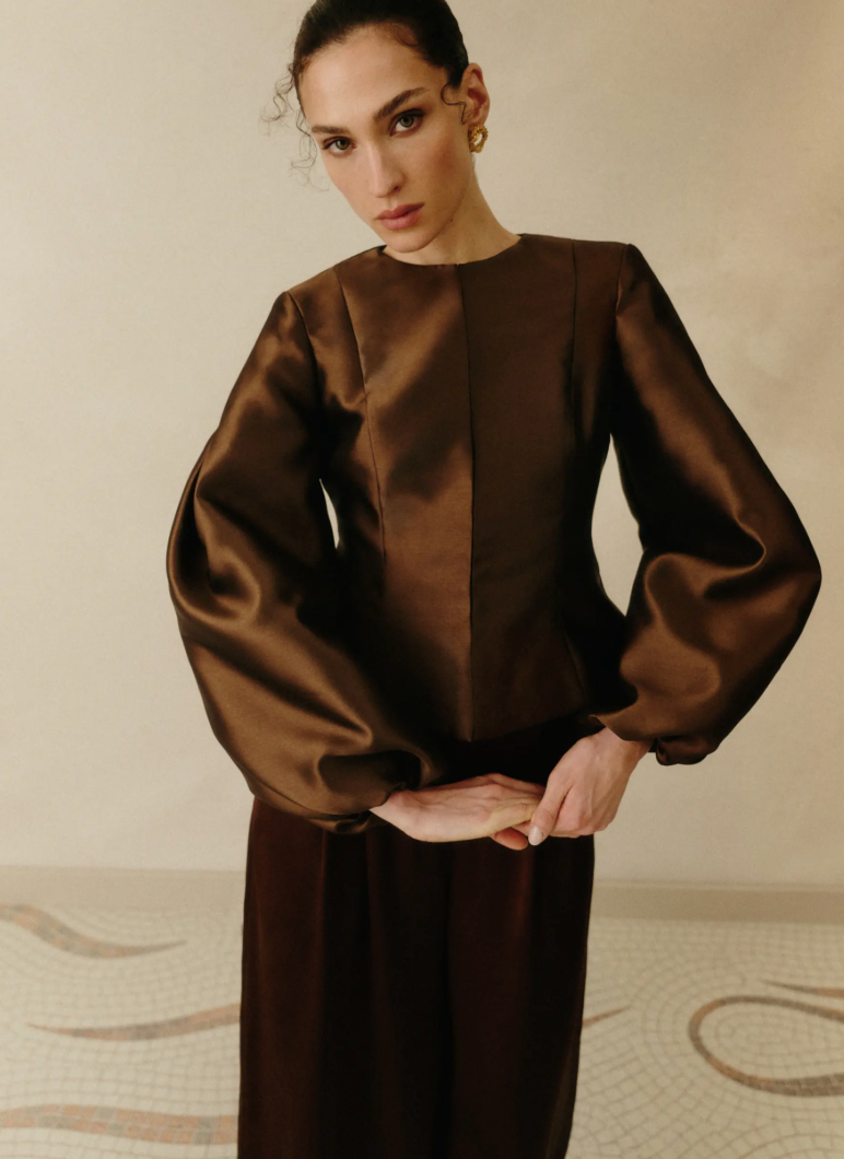 Vendela Balloon Sleeve Blouse Dark Brown