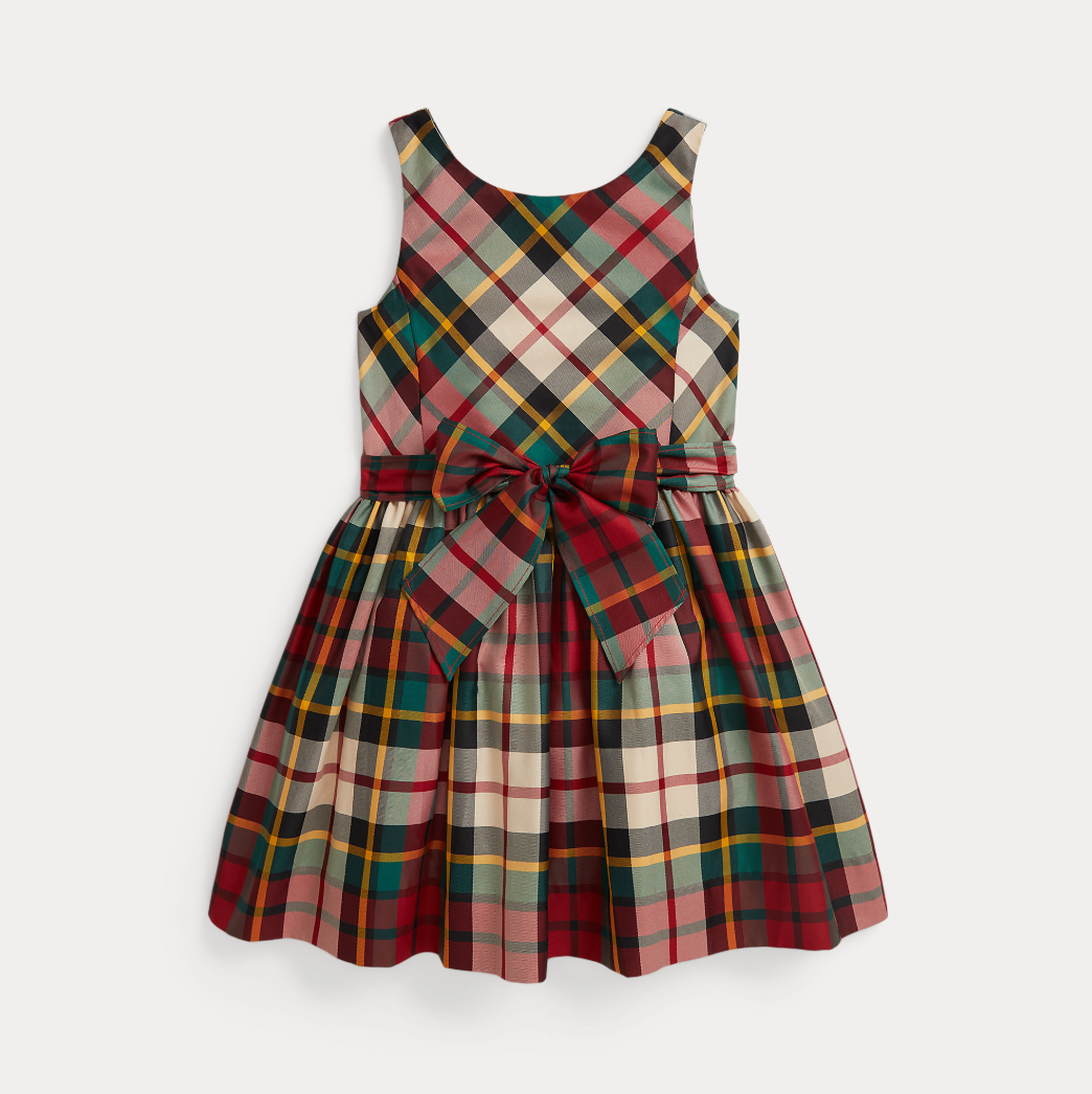 Woven-Fit & Flare Dress Red Cream Multi
