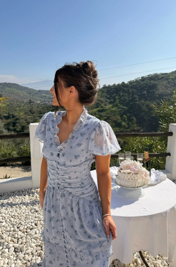 Arielic Long Dress Blue Flower Print