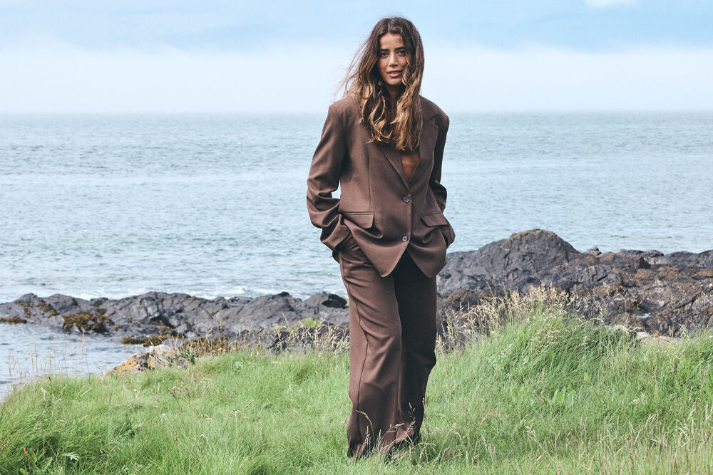 Fava Oversized Blazer Slate Black Melange Brown